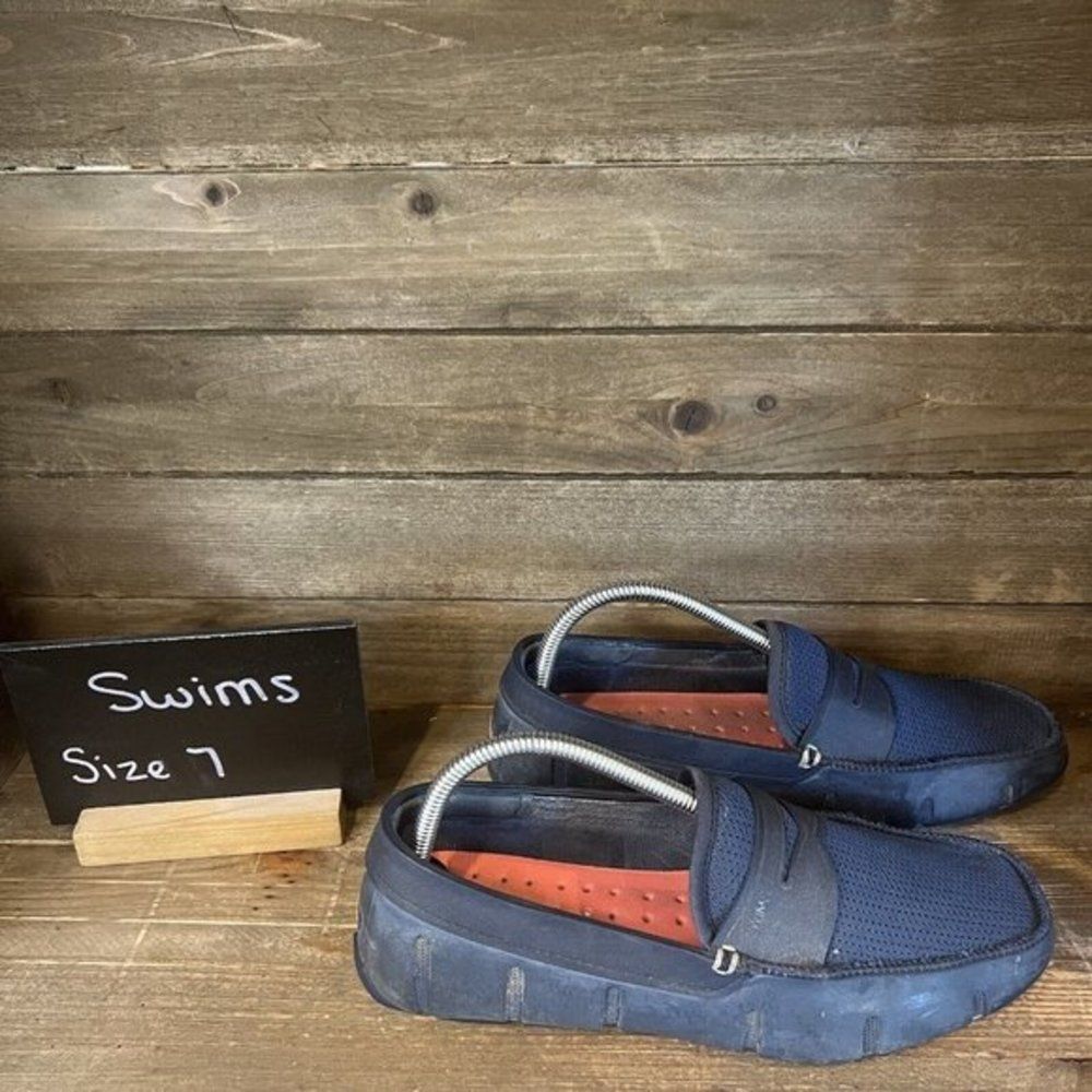 Mens Swims Navy Blue Slip-On Penny Loafers Water Shoes Size 7 M GUC‎